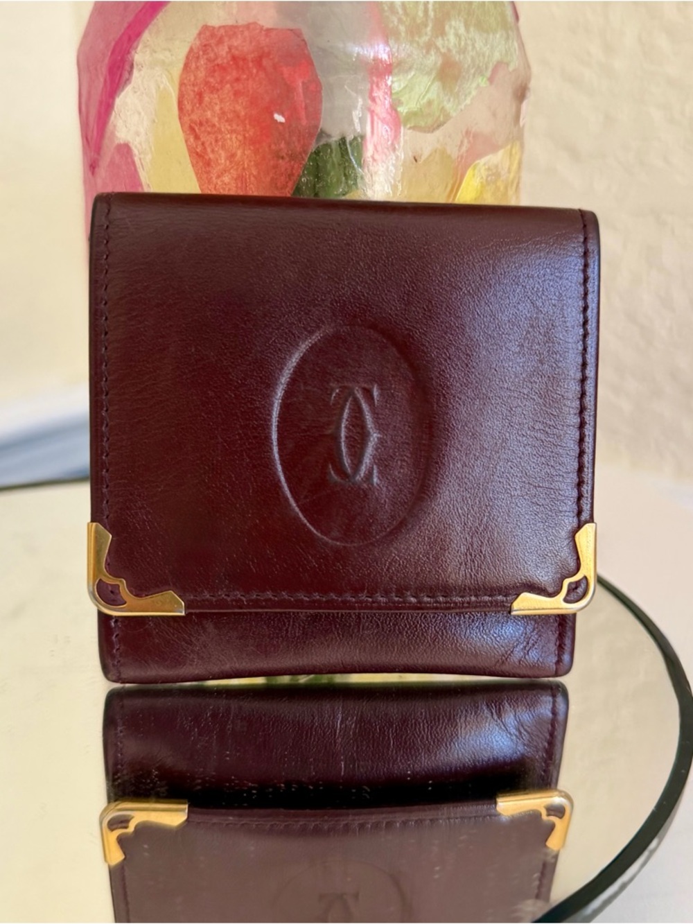 Cartier coin case square purse / wallet Must de Bordeaux 73184184